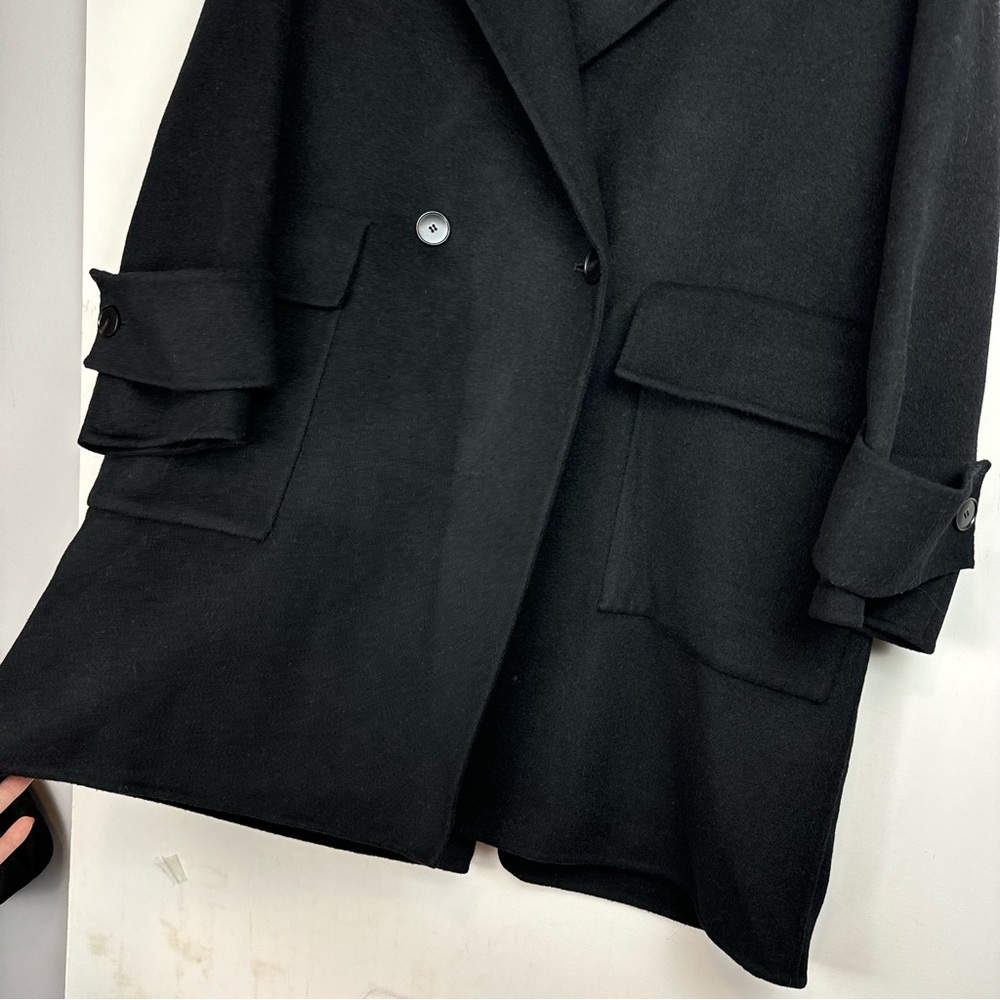 NWT Massimo Dutti Black Double Breasted Pocket Wool Blend Jacket Coat Sz Small - Picture 8 of 16